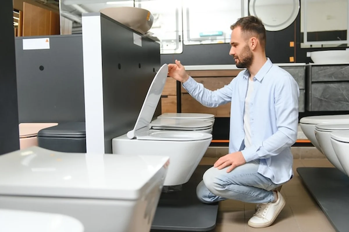 Mężczyzna wybierający domowe toalety w sklepie