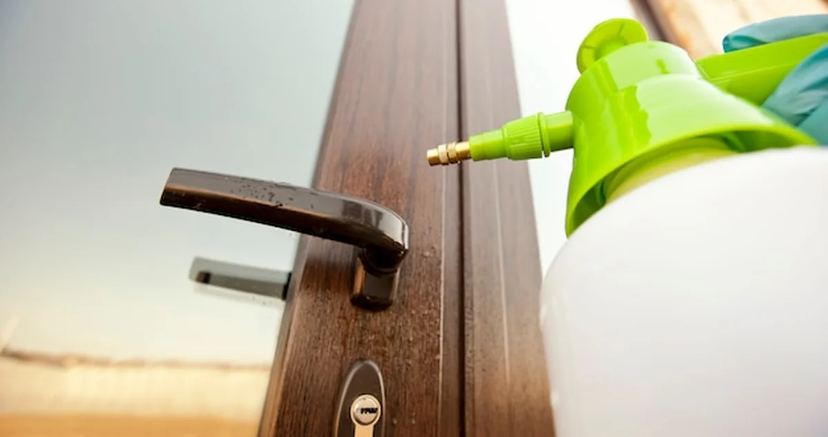 Dezynfekcja ręczna na klamce drzwi